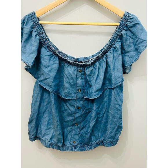 Rue21 Tops - rue21 Womens XL Blue Lyocell Off Shoulder Ruffle Button Front Boho Blouse Top